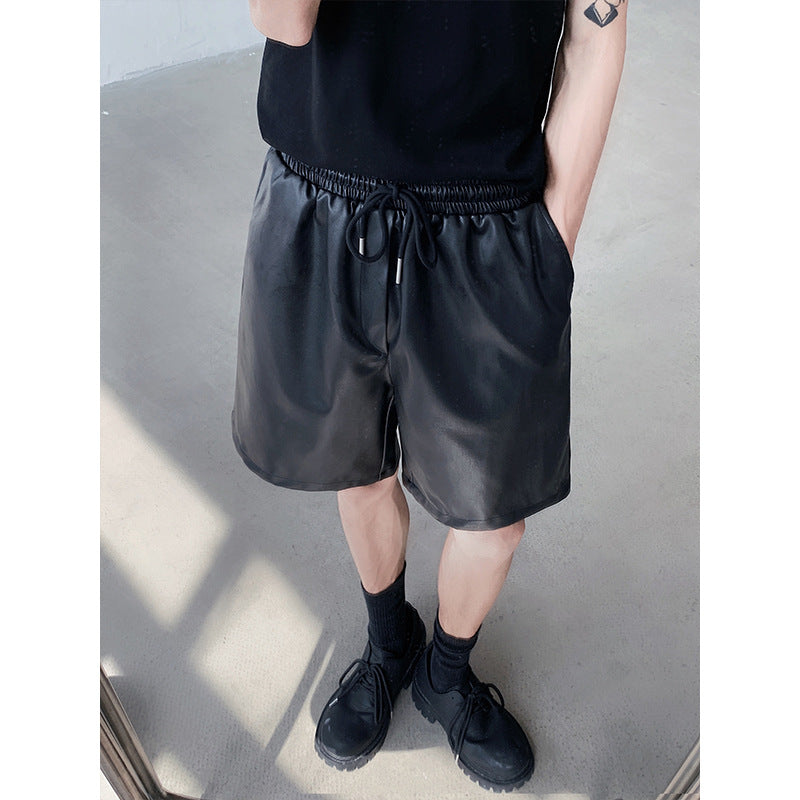 Mens Summer PU Leather Shorts Relaxed American Style - Plume & Peak