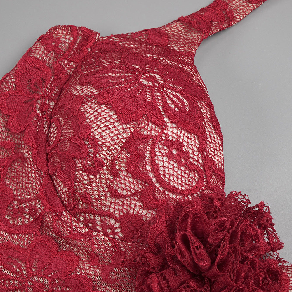 The Plume & Peak Carmine Reverie Lace Gown - Plume & Peak