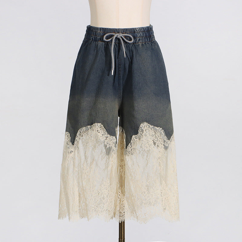 Spring Summer Lace Top Denim Shorts Set - Plume & Peak