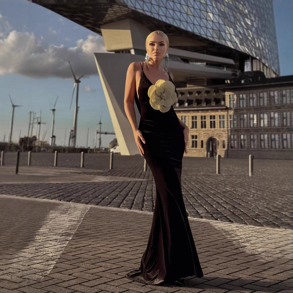 The Noir Bloom Gown with Sculpted Petal Detail - Plume & Peak