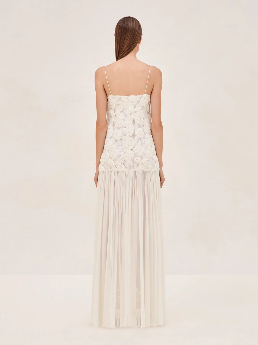 Floral Appliqué Spaghetti Strap Evening Gown - Plume & Peak