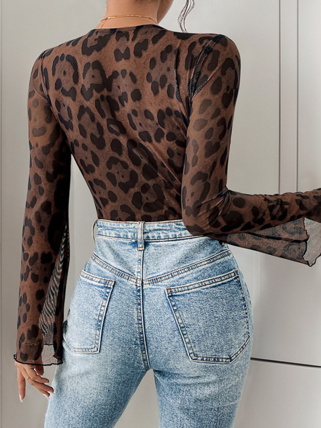 Leopard Lace V-Neck Bodysuit | Sheer, Stretchy & Statement-Making - Plume & Peak
