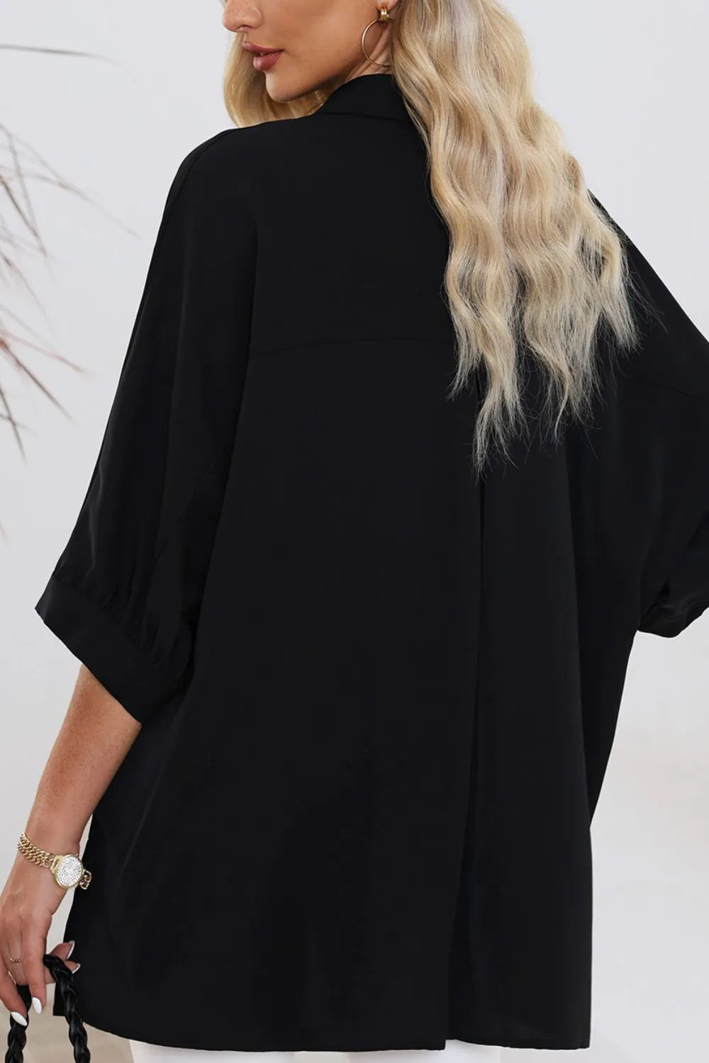 Collared Neck Three-Quarter Sleeve Shirt - Plume & Peak