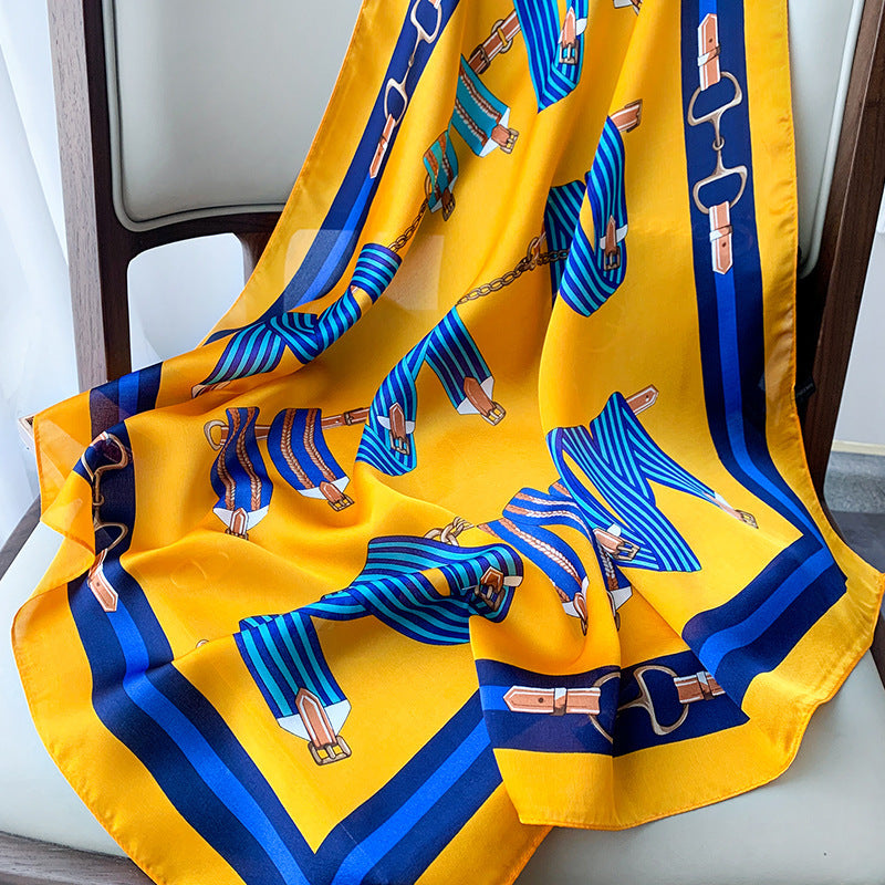 Classic Printed Silk Scarf – Chic Neck, Hair, and Handbag Accent