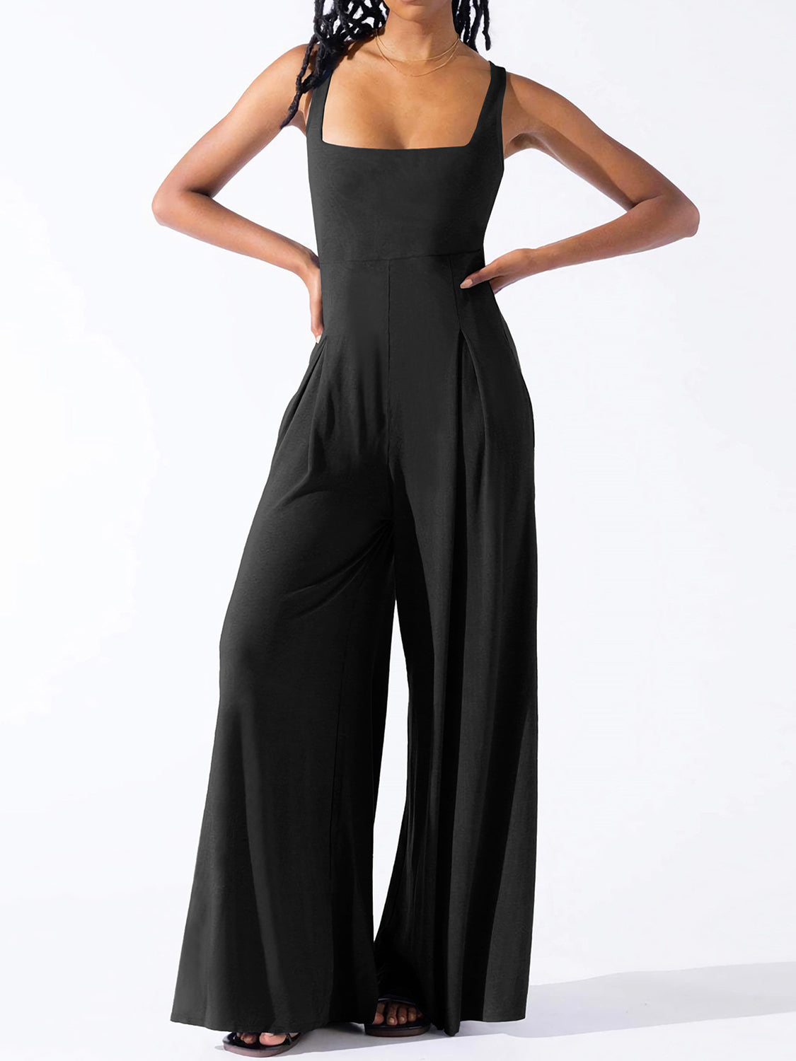 Square Neck Wide Strap Jumpsuit - Plume & Peak