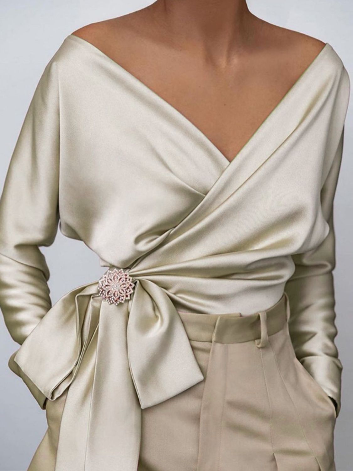 Surplice Long Sleeve Blouse - Plume & Peak