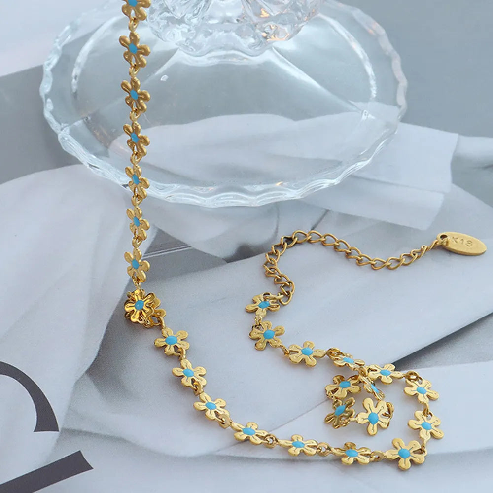 Titanium Steel Drip Oil Flower Necklace - Plume & Peak