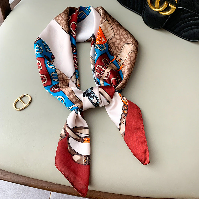 Classic Printed Silk Scarf – Chic Neck, Hair, and Handbag Accent