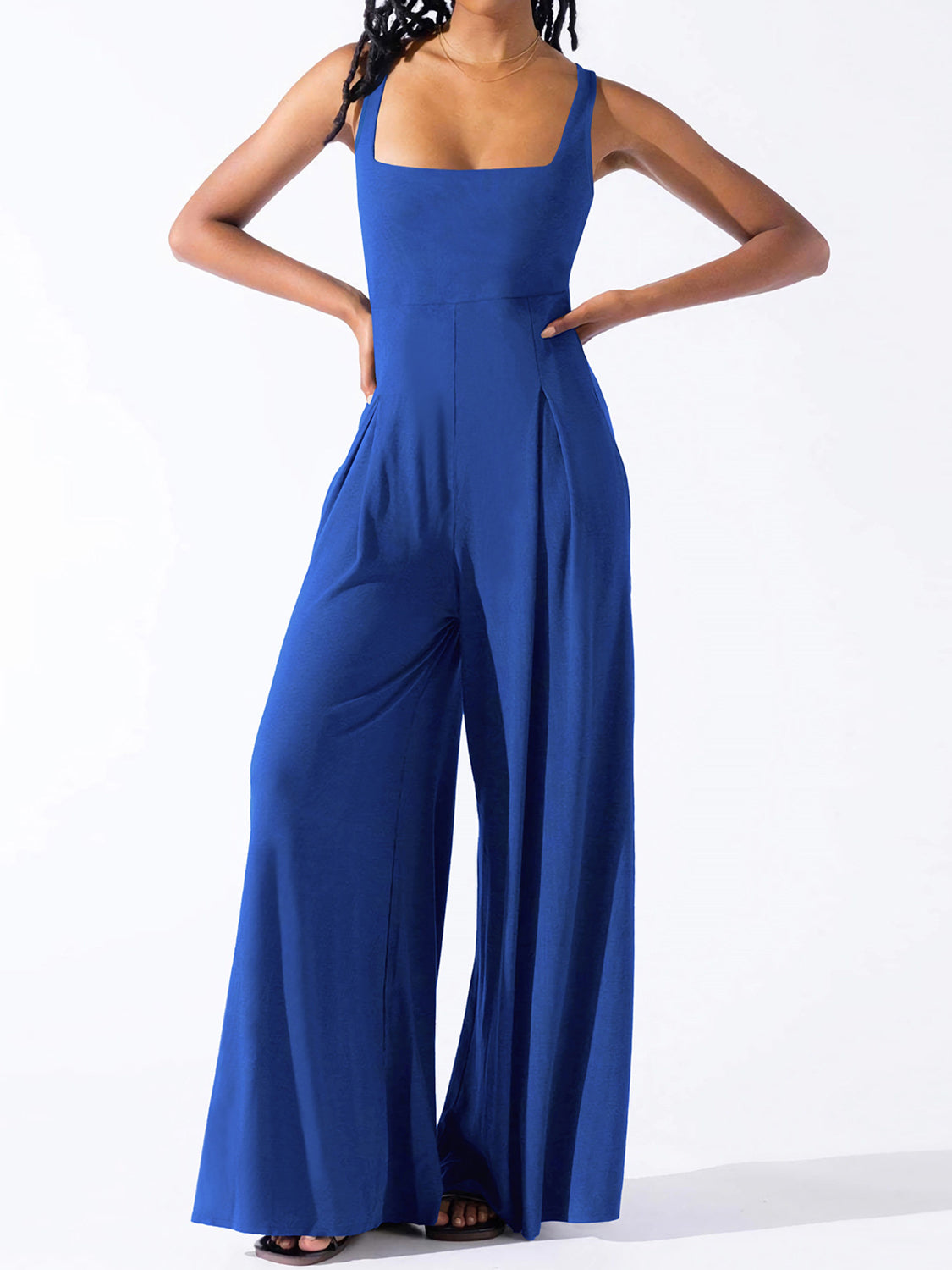 Square Neck Wide Strap Jumpsuit - Plume & Peak