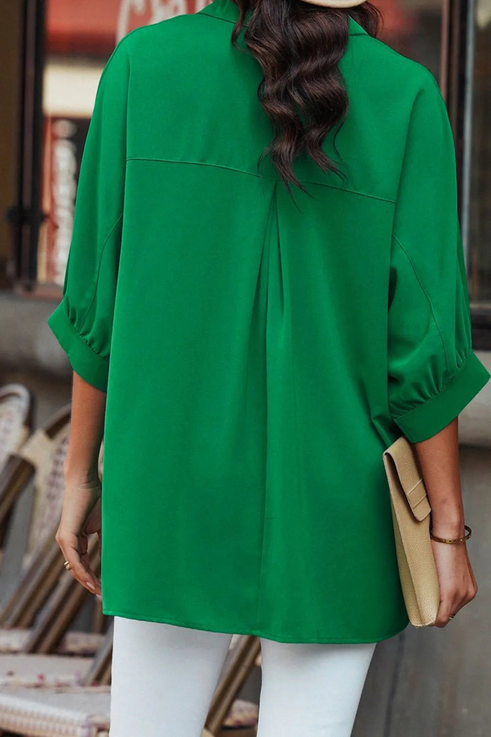 Collared Neck Three-Quarter Sleeve Shirt - Plume & Peak