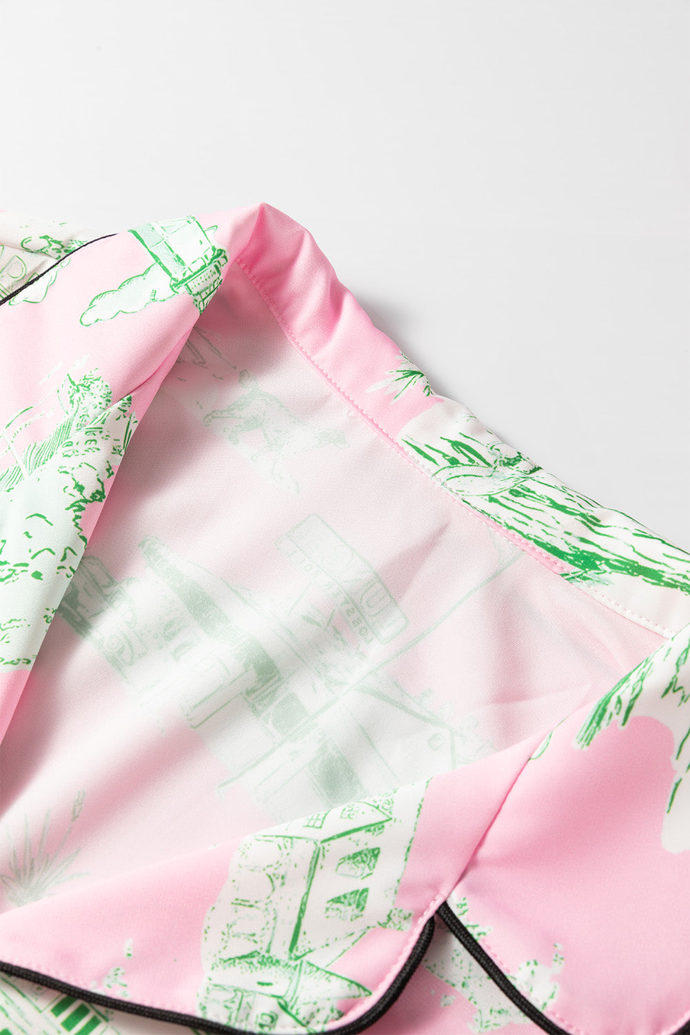 Collared Pink Printed Lounge Set with Drawstring Shorts | Dreamwear by Plume & Peak - Plume & Peak