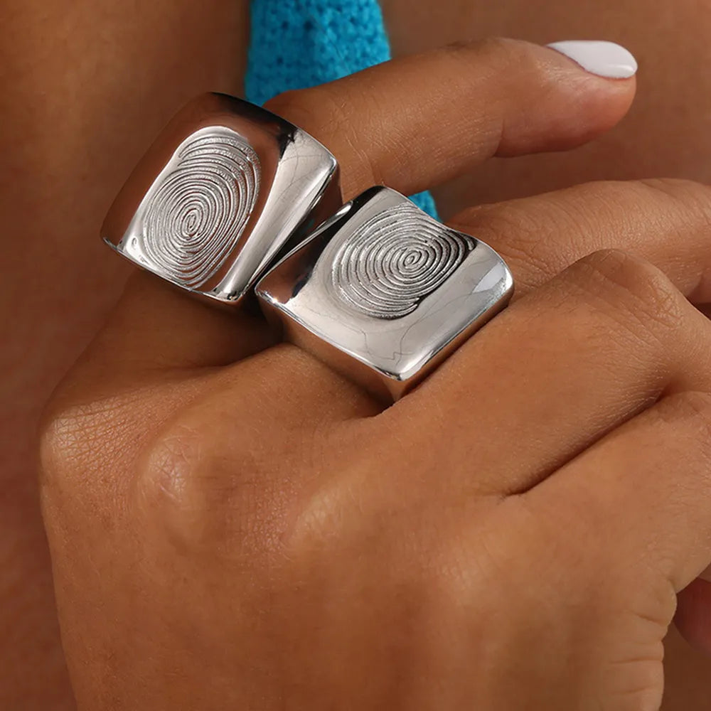 Titanium Steel Fingerprint Signet Ring - Plume & Peak