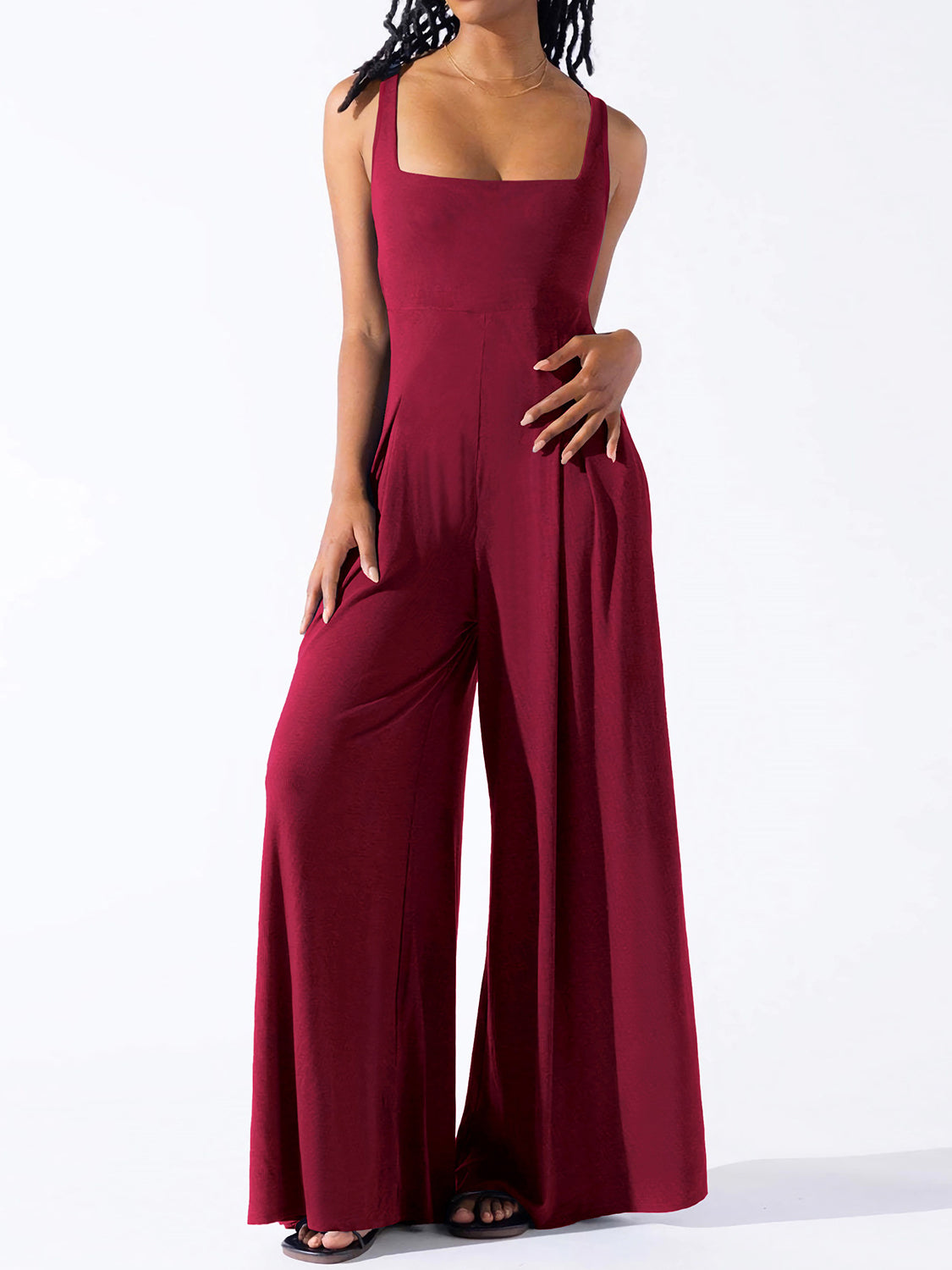 Square Neck Wide Strap Jumpsuit - Plume & Peak