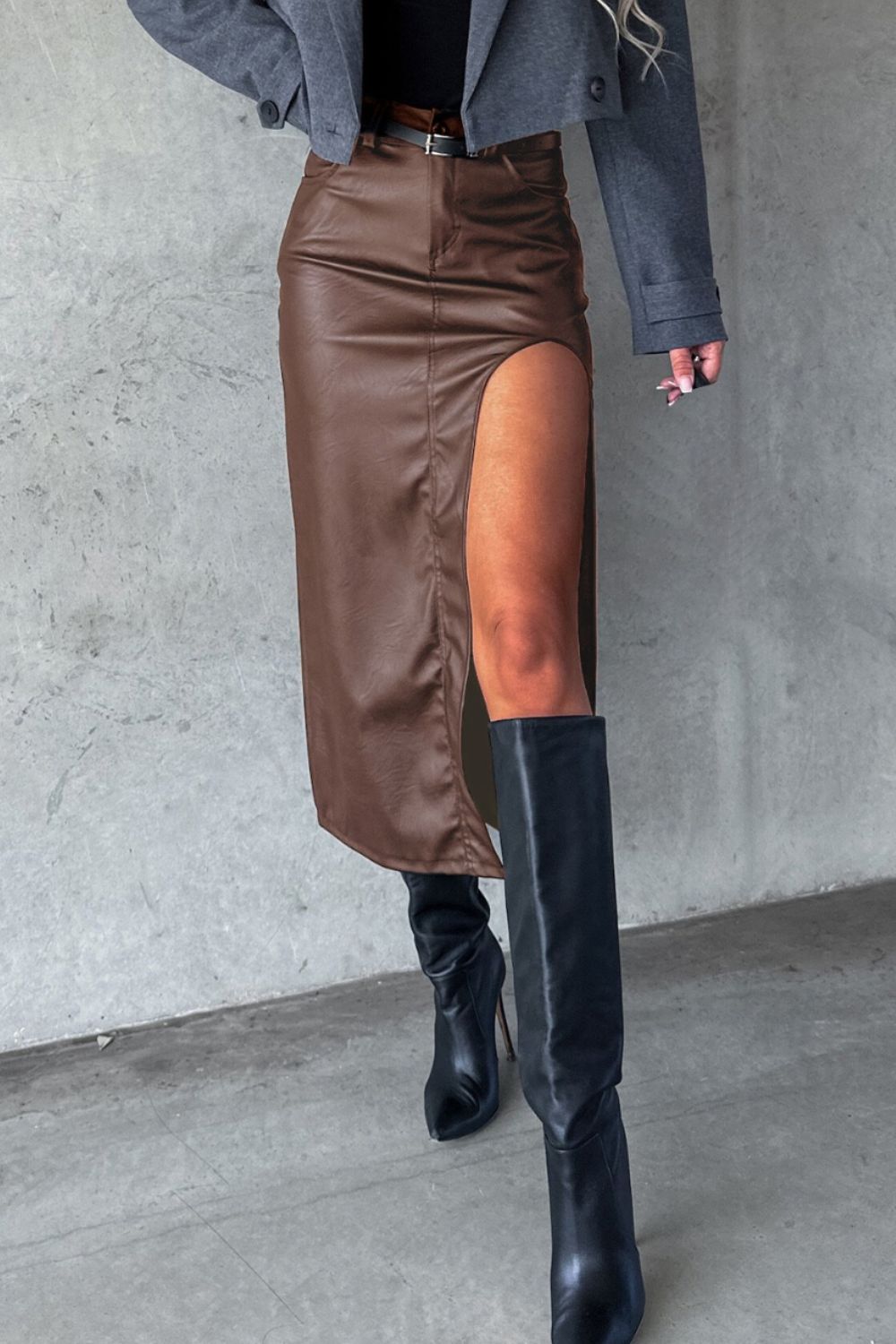 Slit Midi Skirt with Pockets - Plume & Peak