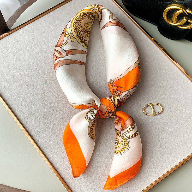 Classic Printed Silk Scarf – Chic Neck, Hair, and Handbag Accent