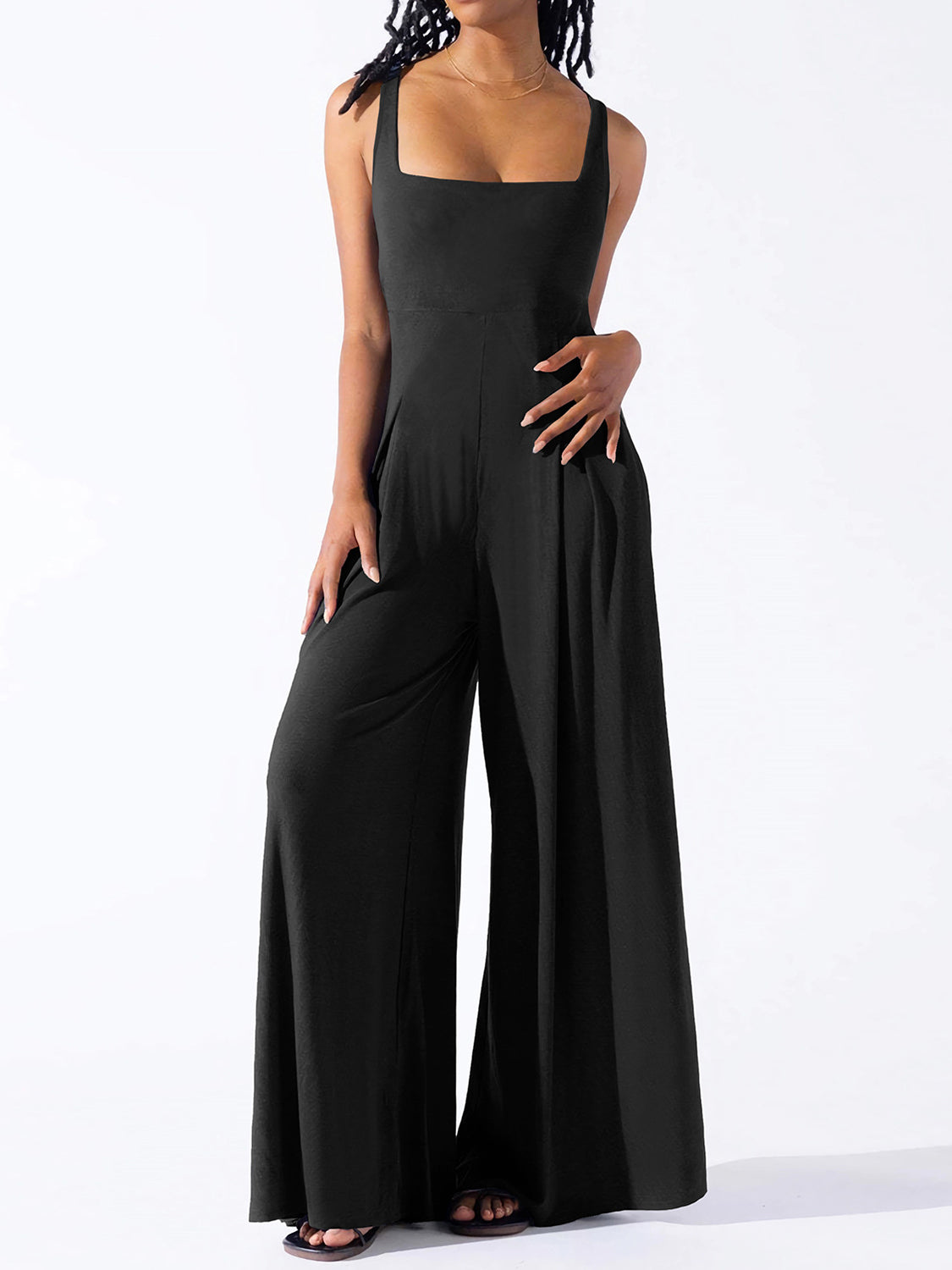 Square Neck Wide Strap Jumpsuit - Plume & Peak