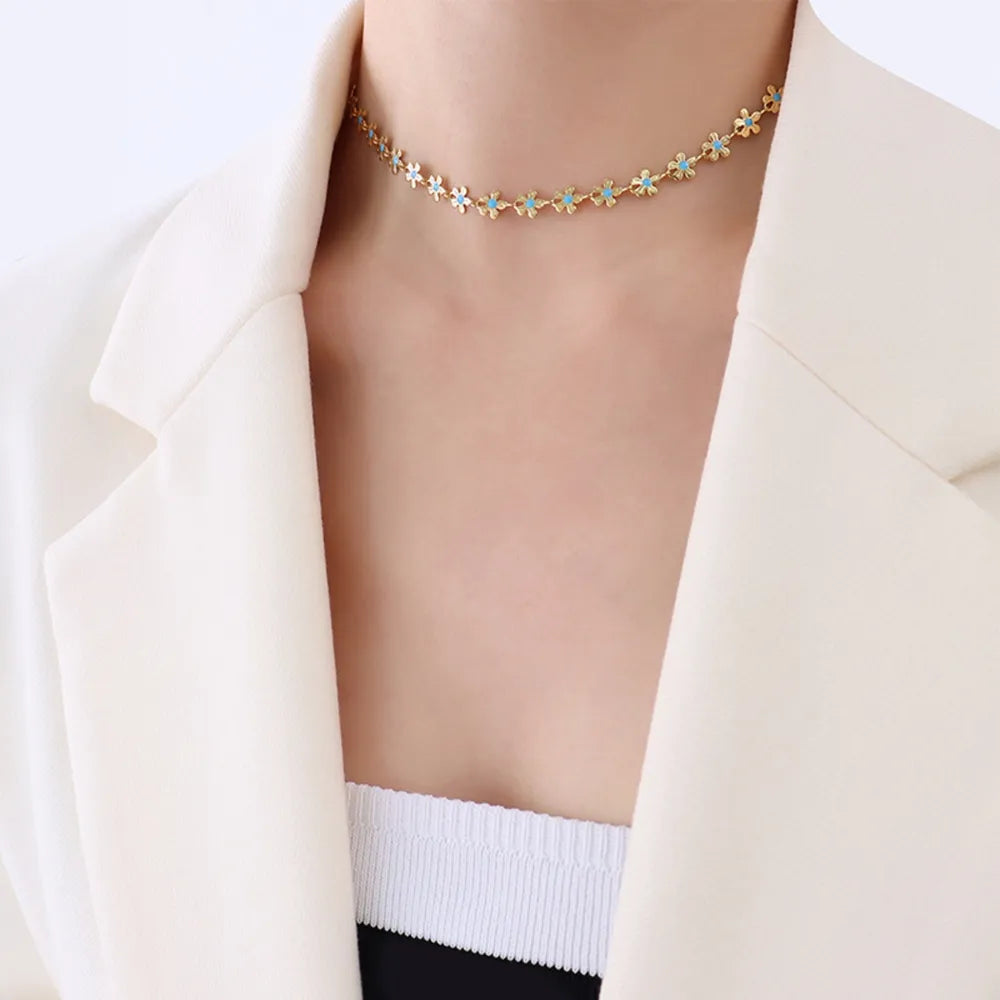 Titanium Steel Drip Oil Flower Necklace - Plume & Peak