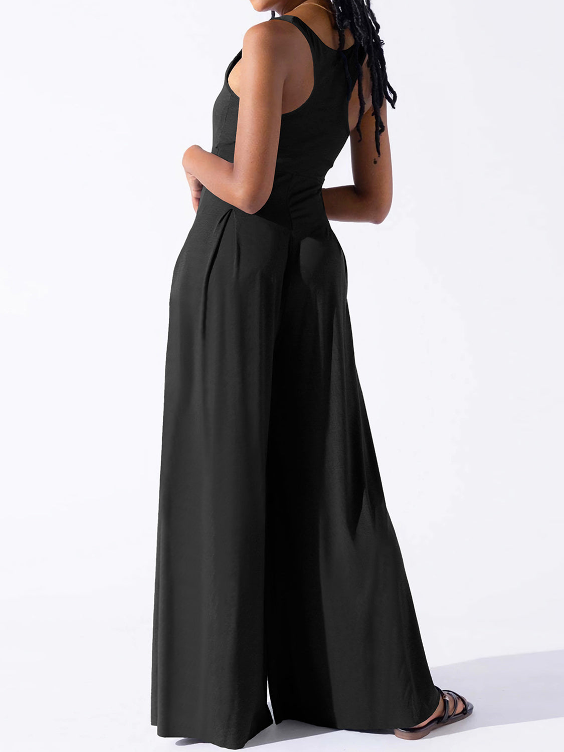 Square Neck Wide Strap Jumpsuit - Plume & Peak