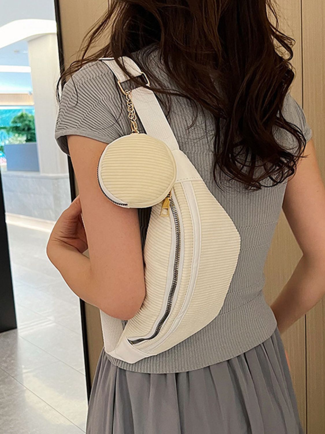 Corduroy Adjustable Strap Crossbody Bag with Pouch - Plume & Peak