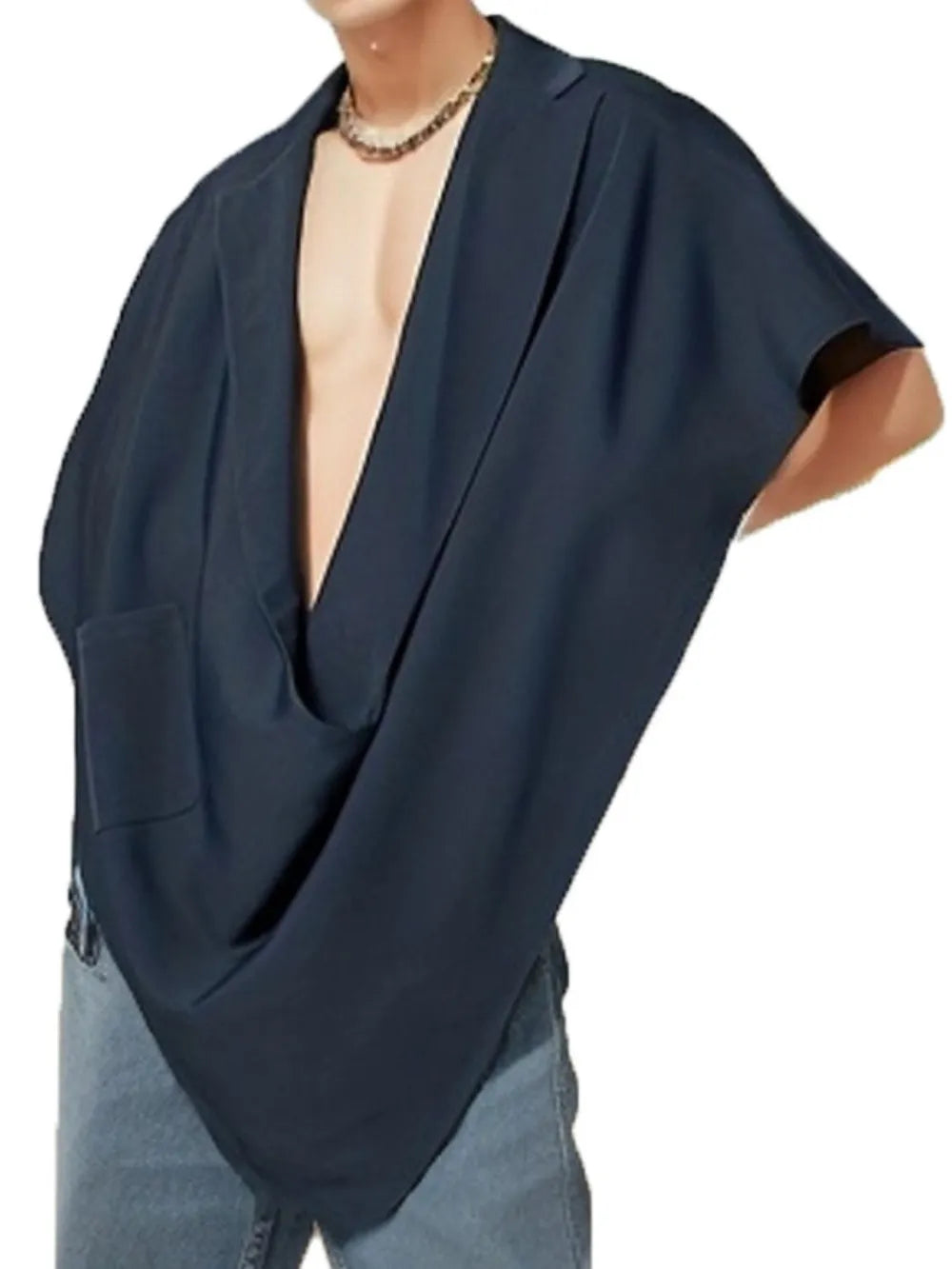 Men's Full Size Pocket Patched Draped Asymmetrical Hem Cape Plus Size - Plume & Peak