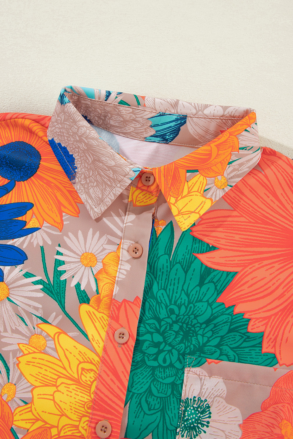 Printed Button Up Long Sleeve Top and Shorts Set - Plume & Peak