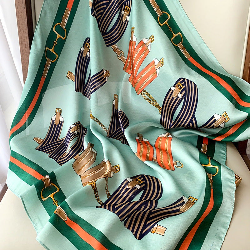Classic Printed Silk Scarf – Chic Neck, Hair, and Handbag Accent