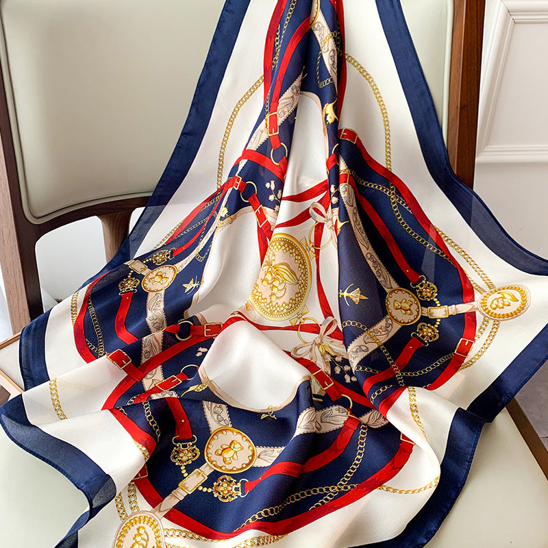 Classic Printed Silk Scarf – Chic Neck, Hair, and Handbag Accent
