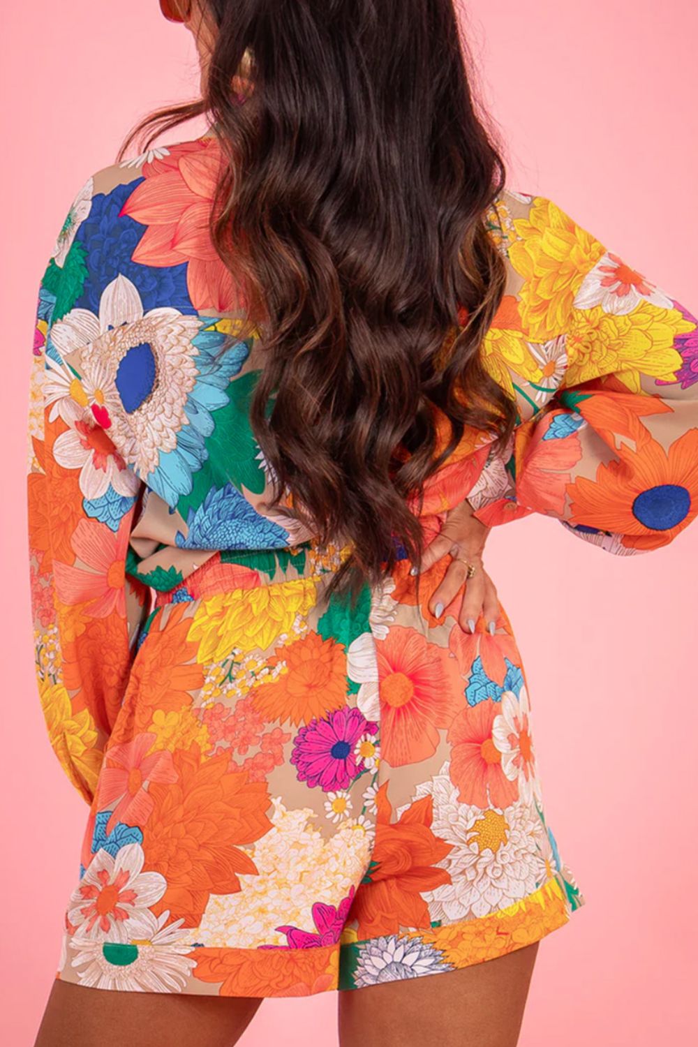 Printed Button Up Long Sleeve Top and Shorts Set - Plume & Peak