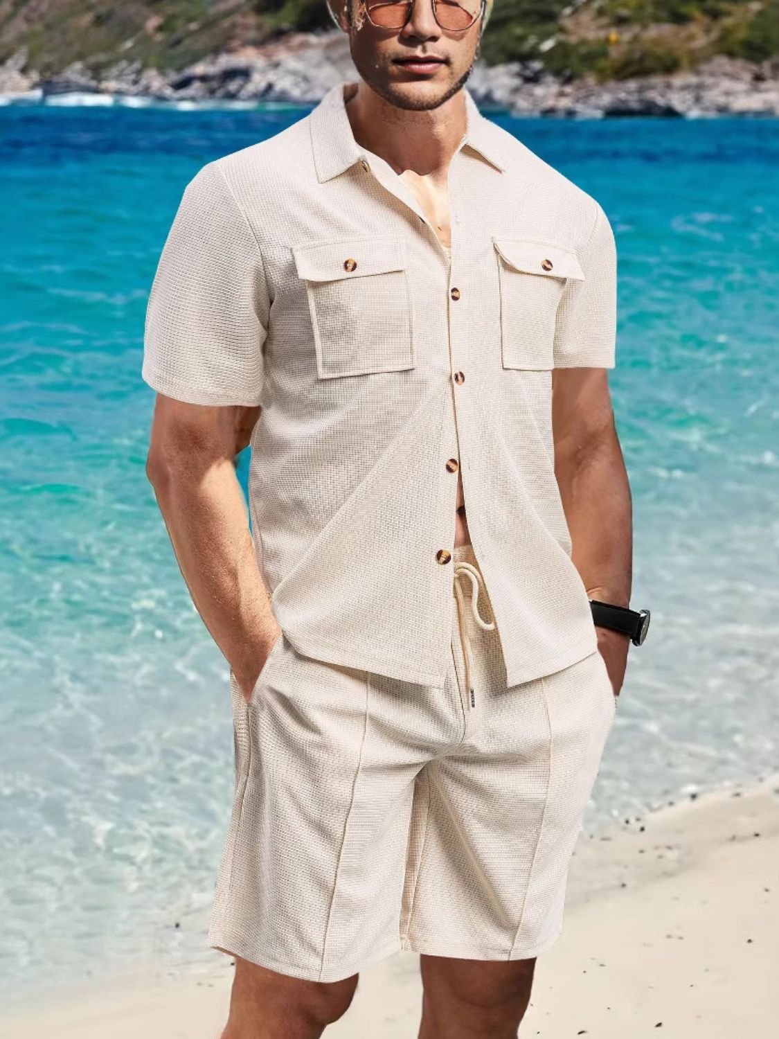 Men’s Short-Sleeve Button-Down & Shorts Set | Luxe Two-Piece Summer Outfit - Plume & Peak