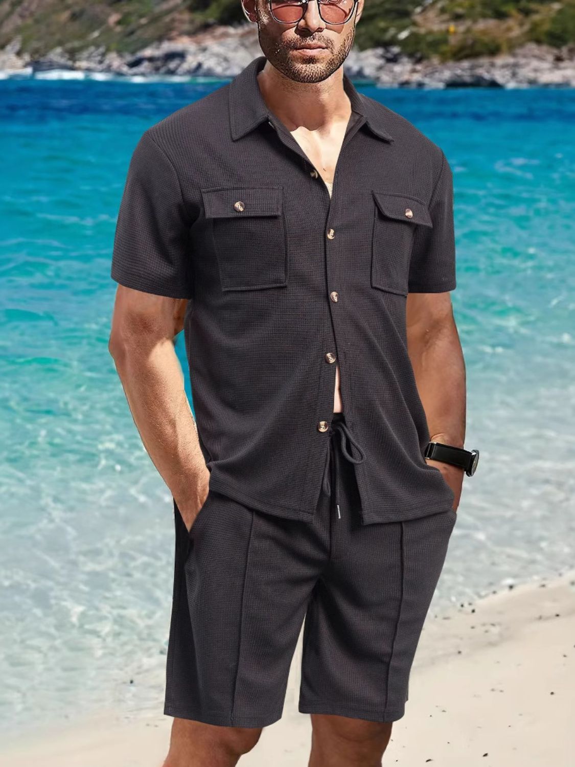 Men’s Short-Sleeve Button-Down & Shorts Set | Luxe Two-Piece Summer Outfit - Plume & Peak