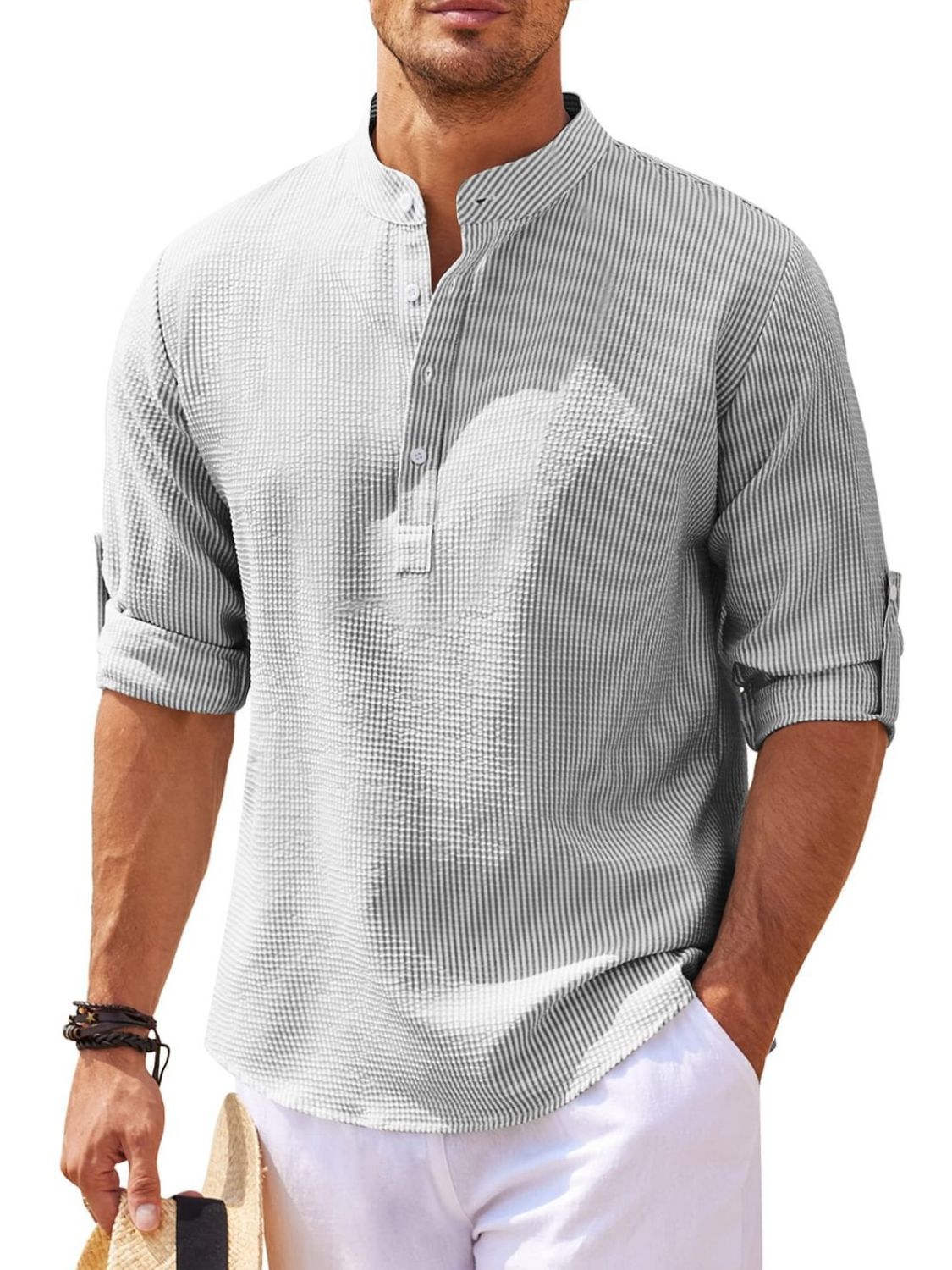 Men’s Half-Button Long-Sleeve Shirt | Effortless Coastal Style & Smart Casual Wear - Plume & Peak