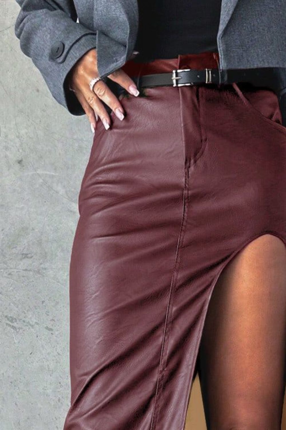 Slit Midi Skirt with Pockets - Plume & Peak