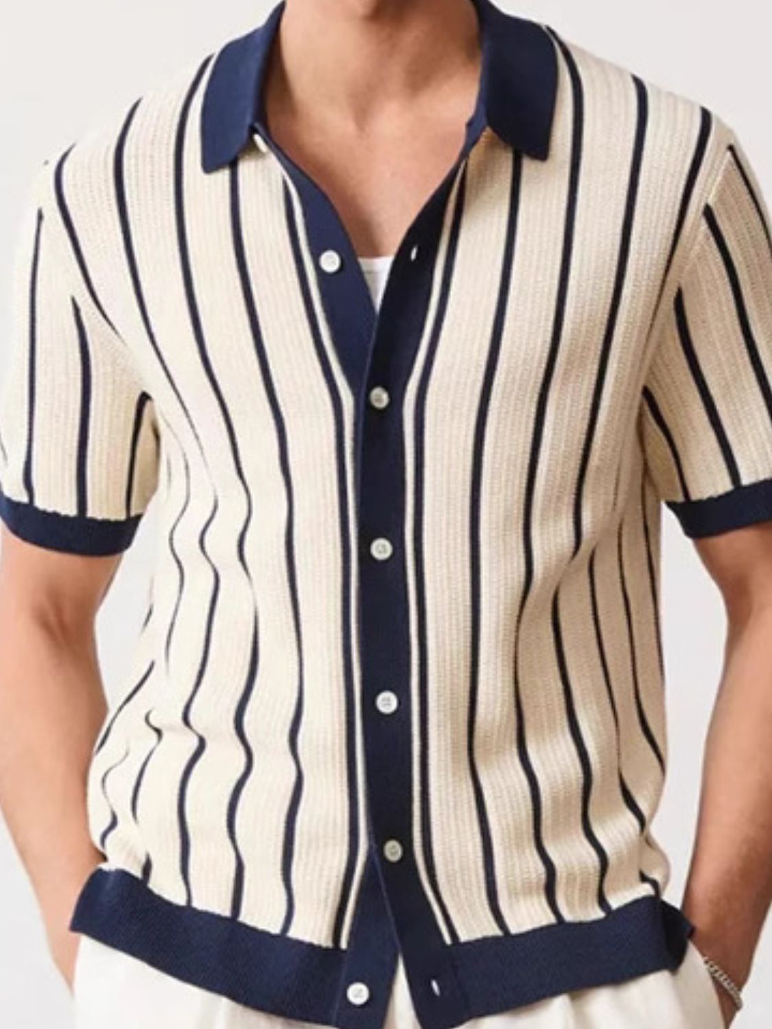 Men's Plus Size Striped Button Down Short Sleeve Shirt - Plume & Peak
