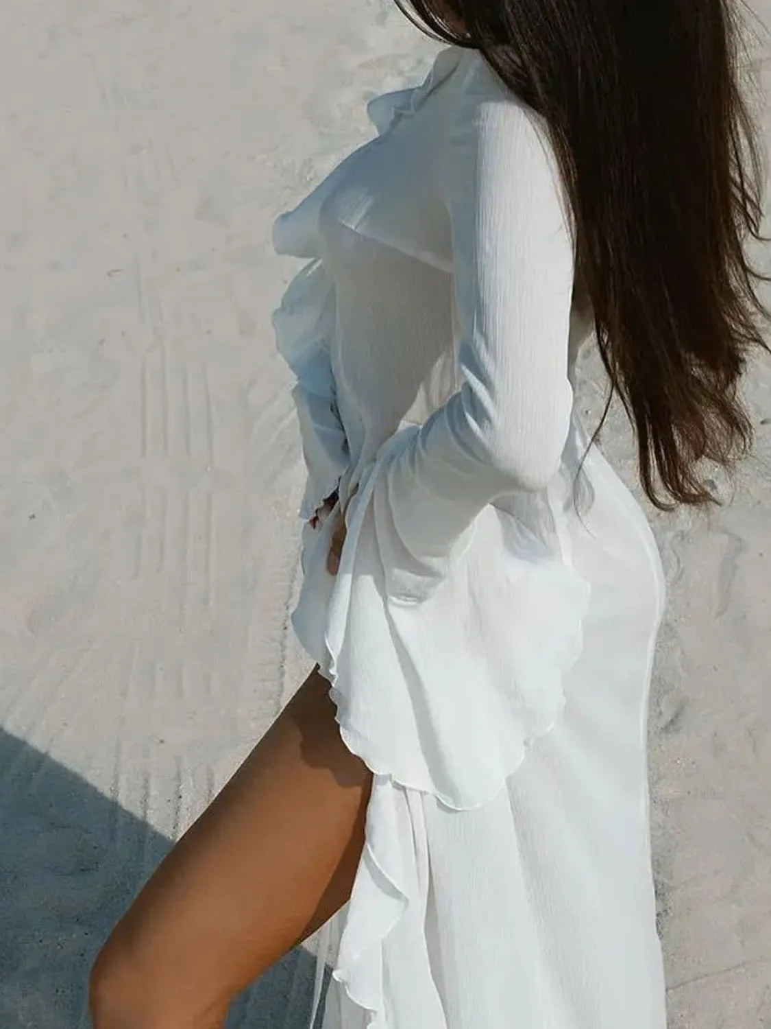 Ruffled Long Sleeve Cover-Up Dress - Plume & Peak