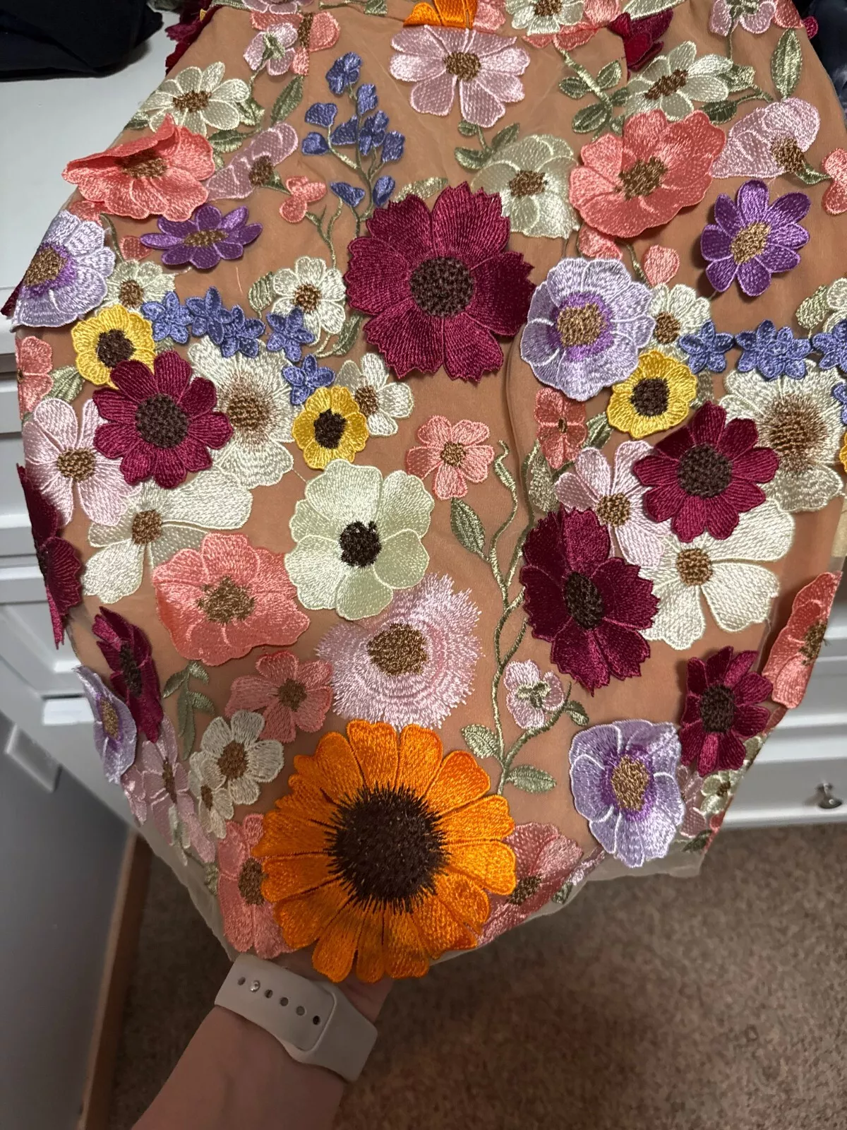 Dress Women's 3D Floral Embroidery Dress Sheer Mesh V-Neck Lace Bodycon Party Cocktail Maxi Dress Short Sleeves - Plume & Peak