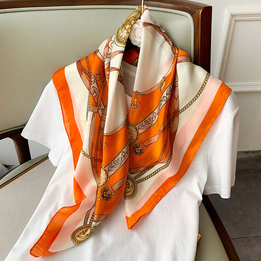 Classic Printed Silk Scarf – Chic Neck, Hair, and Handbag Accent