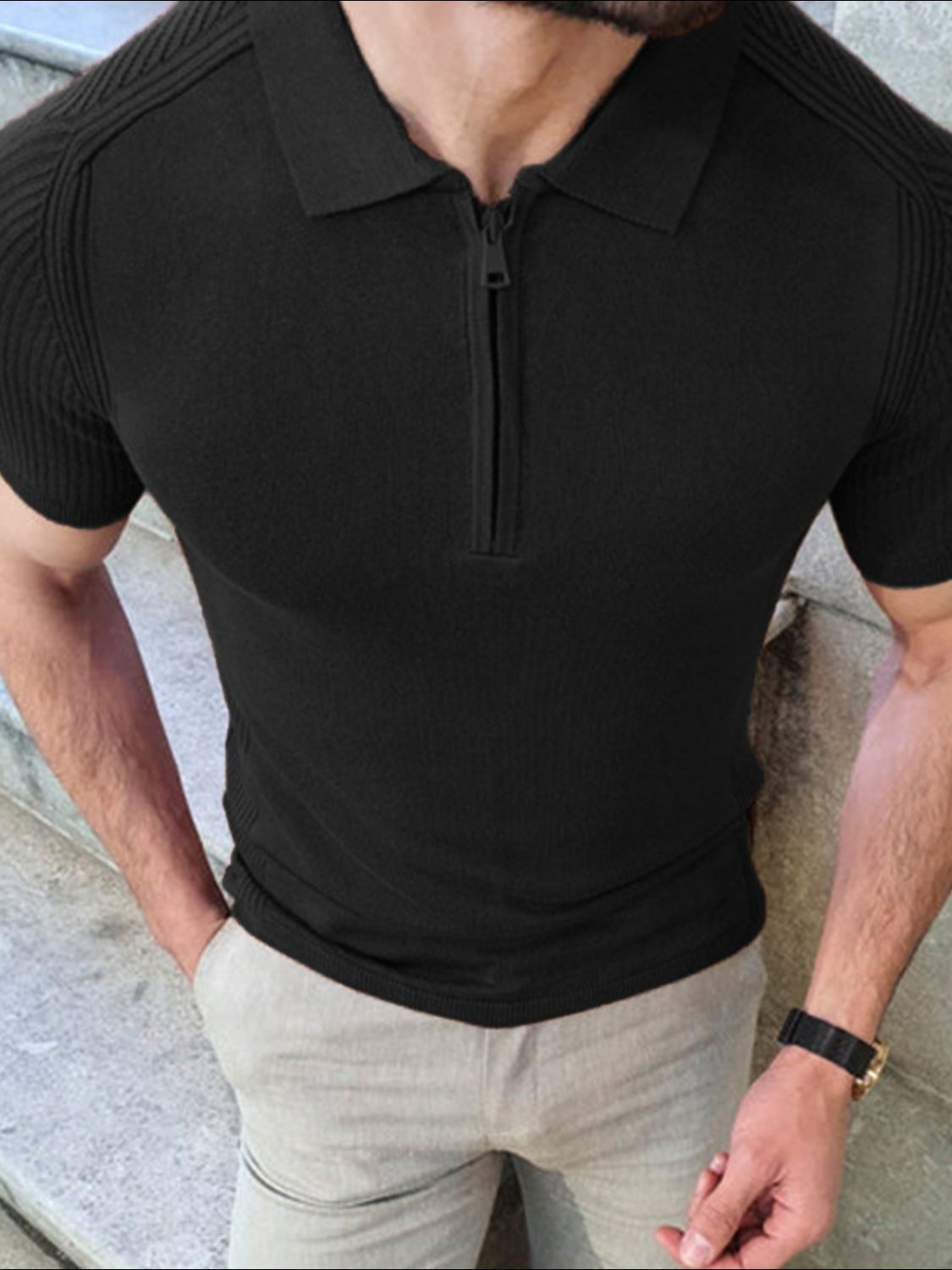Men’s Quarter-Zip Knit Polo – Effortless Style, Smart Casual Look - Plume & Peak