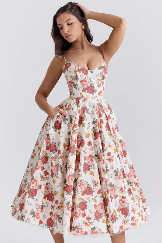 Flower LowCut Midi Dress - Plume & Peak