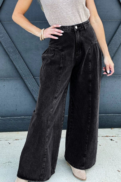 High Rise Wide Leg Jeans with Pockets - Plume & Peak