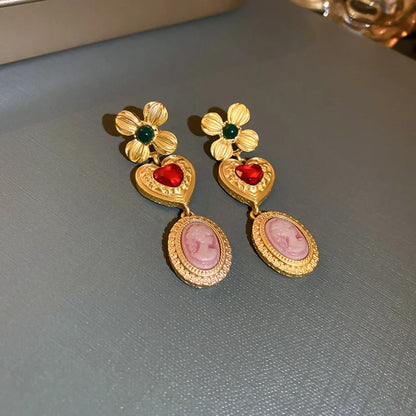 Sundara Cameo Drop Earrings | Gold Heart & Portrait Festival Dangles - Plume & Peak