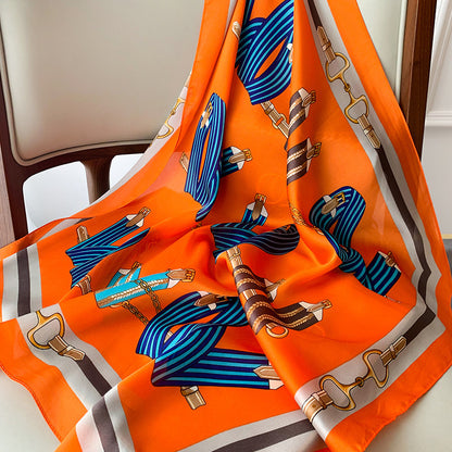 Classic Printed Silk Scarf – Chic Neck, Hair, and Handbag Accent