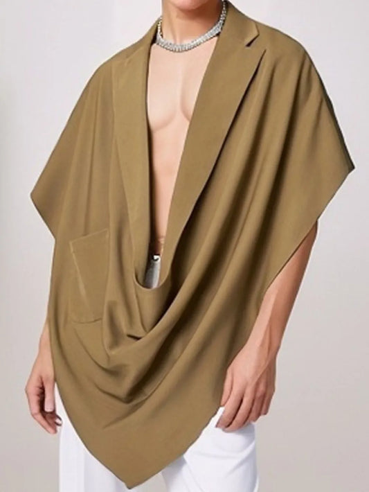 Men's Full Size Pocket Patched Draped Asymmetrical Hem Cape Plus Size - Plume & Peak