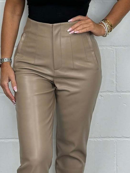 Full Size High Waist Straight Pants Plus Size - Plume & Peak