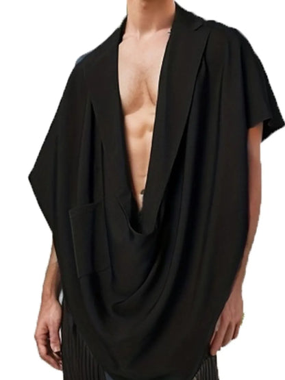 Men's Full Size Pocket Patched Draped Asymmetrical Hem Cape Plus Size - Plume & Peak