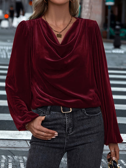 Elegant Cowl Neck Blouse for Women – Long Sleeve Workwear Top - Plume & Peak