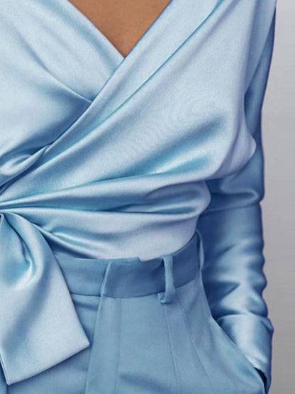 Surplice Long Sleeve Blouse - Plume & Peak