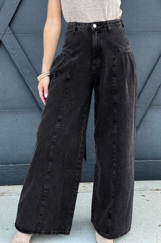High Rise Wide Leg Jeans with Pockets - Plume & Peak