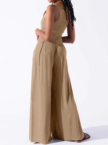 Square Neck Wide Strap Jumpsuit - Plume & Peak