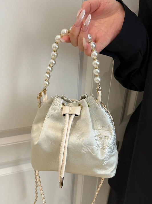 Drawstring Pearl Bucket Bag - Plume & Peak