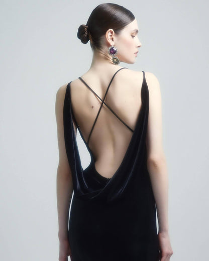 The Noir Bloom Gown with Sculpted Petal Detail - Plume & Peak
